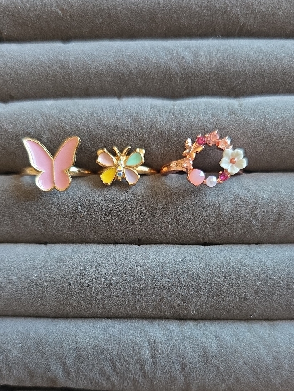 Pink Butterfly and Floral Multicolor Ring And Bracelet Set - Kids Jewelry